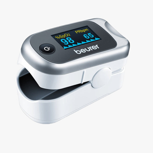 Pulse oximeter Beurer PO 40 — oxygen saturation (SpO2), pulse, perfusion index (PI), colour display