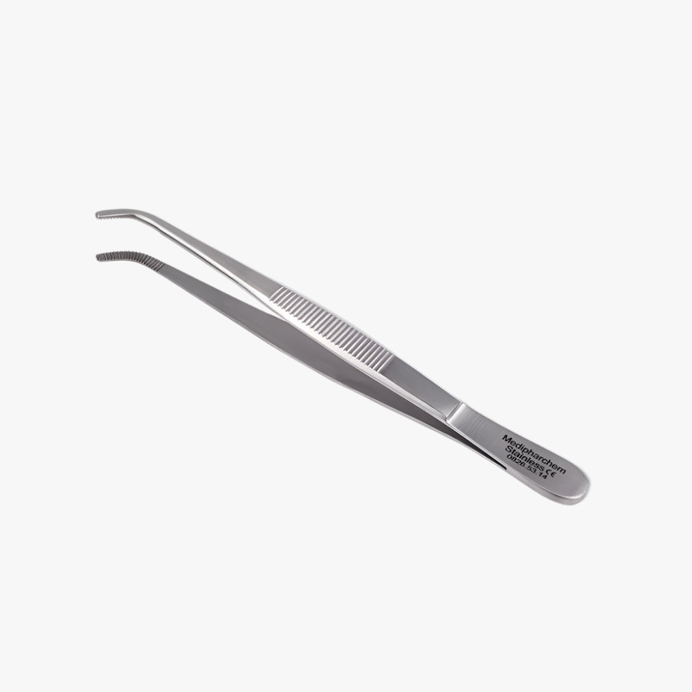 Dressing forceps, curved, 14 cm