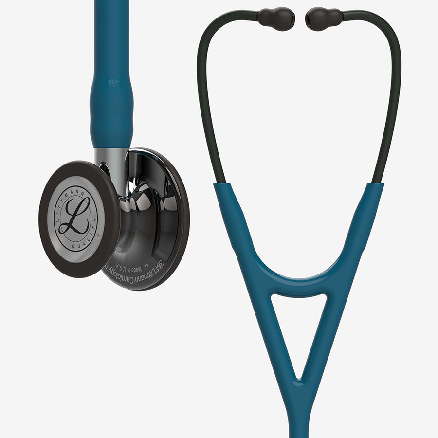 Stethoskop Littmann Cardiology IV Türkis mit schwarzem hochglanzpoliertem Bruststück und schwarzem Ohrbügel