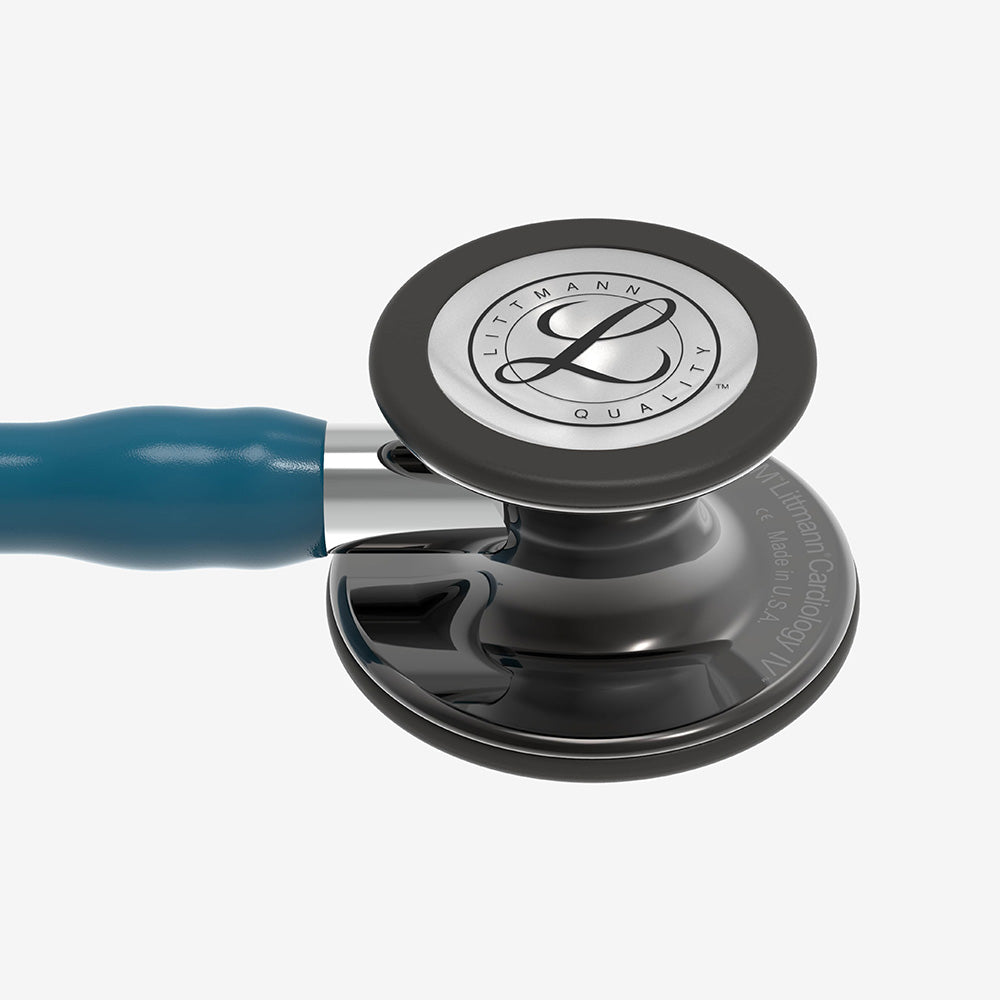 Stethoskop Littmann Cardiology IV Türkis mit schwarzem hochglanzpoliertem Bruststück und schwarzem Ohrbügel